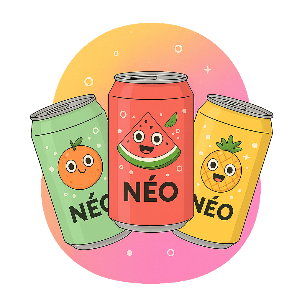 Boissons Néo avec personnages de fruits